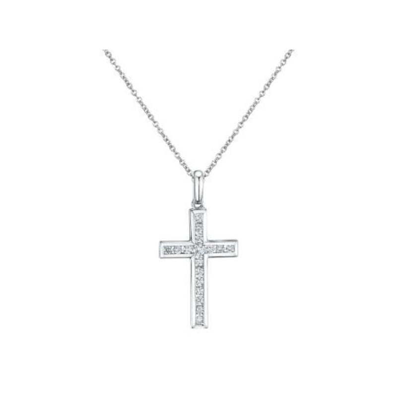 18ct White Gold Diamond Cross Necklace