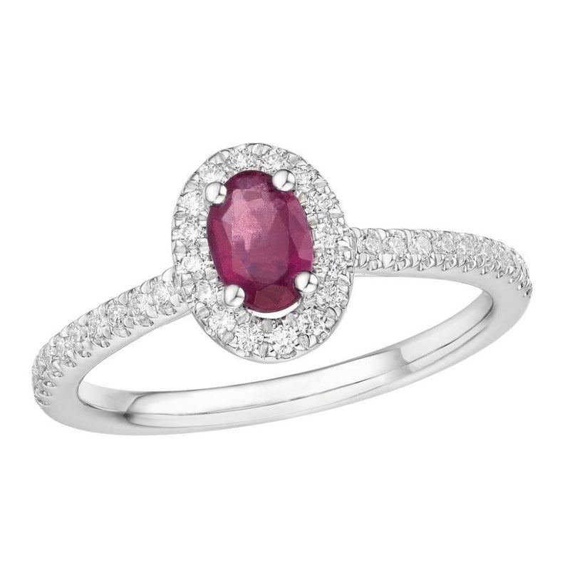 18ct White Gold Diamond & Ruby Oval Cluster Ring
