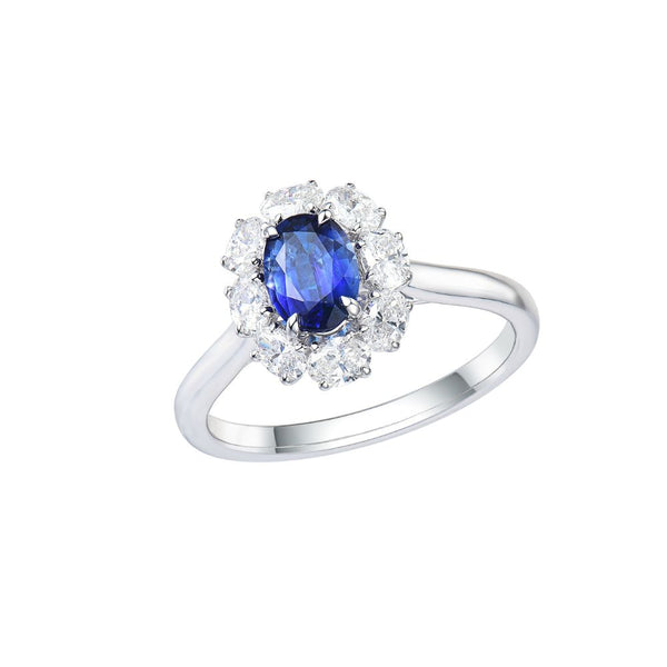 Platinum Oval Diamond & Oval Sapphire Ring
