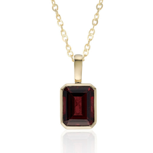 9ct Gold Large Octagonal Garnet Pendant Necklace