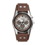 Fossil Coachman Quartz Silver Dial Brown Leather 44mm Watch CH2565