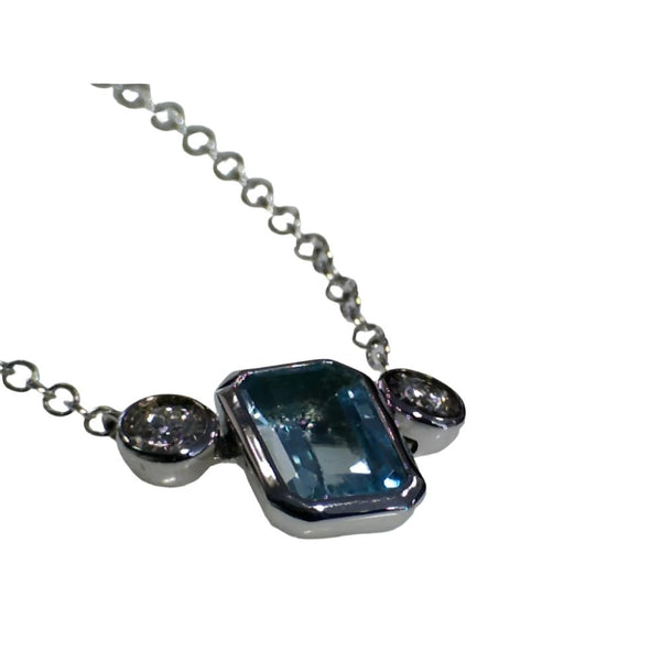 9ct White Gold Diamond & Blue Topaz Necklace