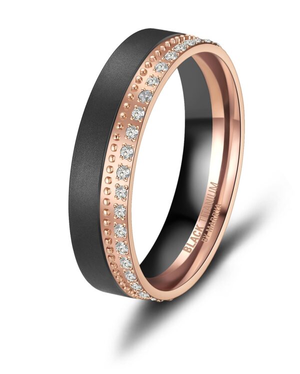 Black Titanium Matted Finish & Rose Gold 5mm Ladies Ring
