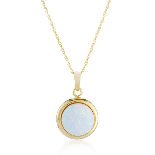 9ct Gold Created Opal Domed Pendant Necklace