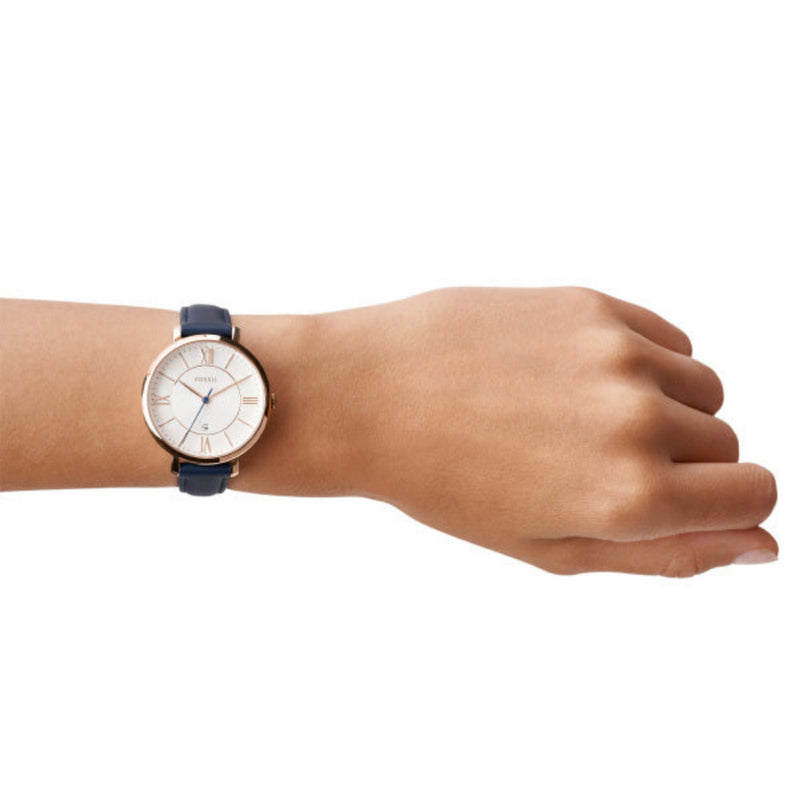 Fossil Jacqueline Quartz Rose Gold Steel Blue leather 36mm Watch ES3843