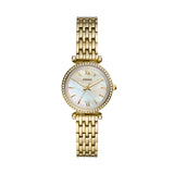 Fossil Carlie Mini Quartz Gold Steel Mother of Pearl Dial 28mm Ladies Watch ES4735