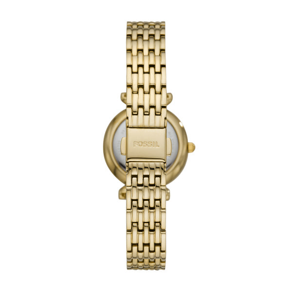 Fossil Carlie Mini Quartz Gold Steel White Dial 28mm Ladies Watch ES4735