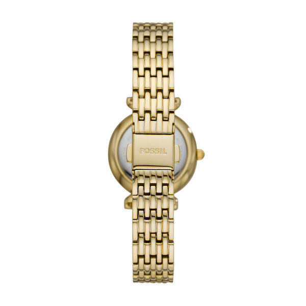 Fossil Carlie Mini Quartz Gold Steel White Dial 28mm Ladies Watch ES4735