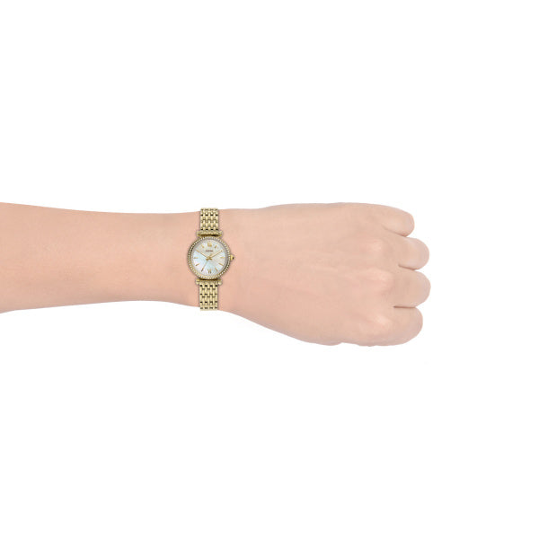 Fossil Carlie Mini Quartz Gold Steel Mother of Pearl Dial 28mm Ladies Watch ES4735