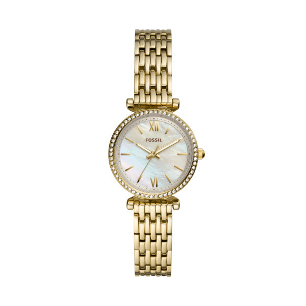 Fossil Carlie Mini Quartz Gold Steel White Dial 28mm Ladies Watch ES4735