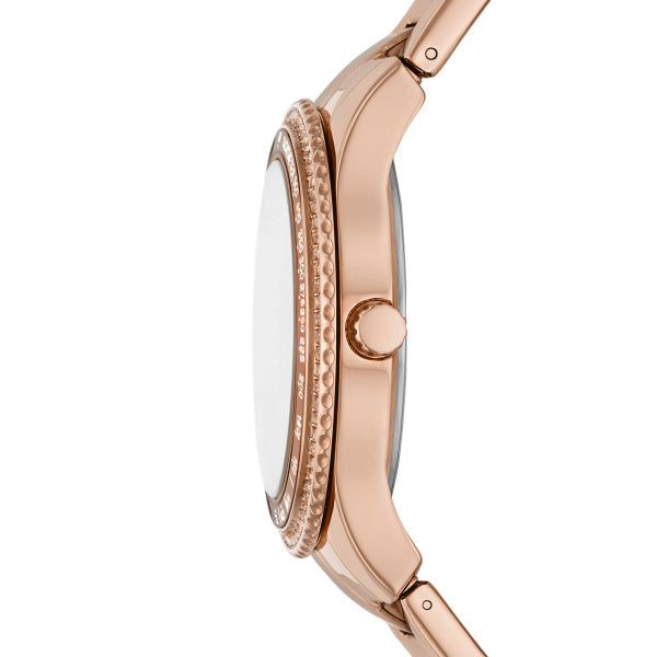 Fossil Stella Quartz Rose Gold Tone Steel 37mm Ladies Watch ES5109