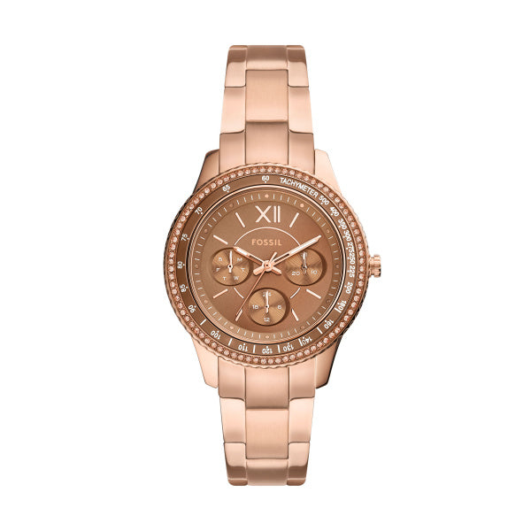Fossil Stella Quartz Rose Gold Tone Steel 37mm Ladies Watch ES5109