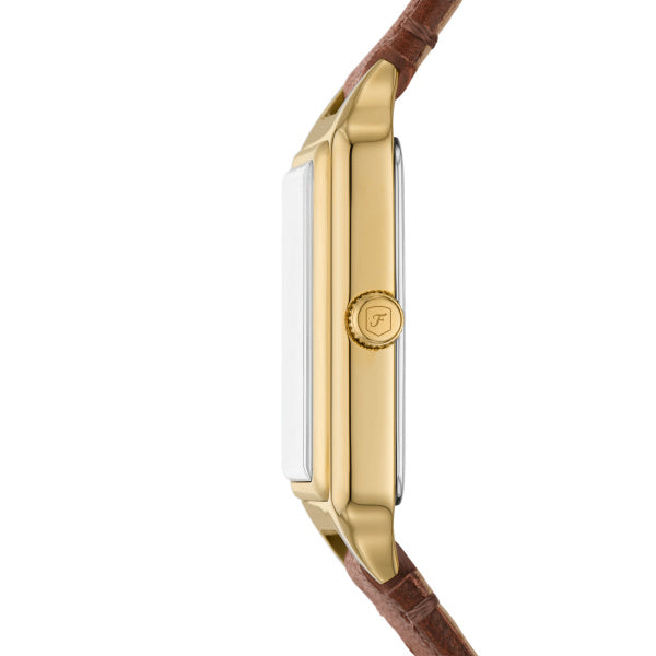 Fossil Raquel Quartz Gold Tone Steel Brown Leather 23mm Ladies Watch ES5303