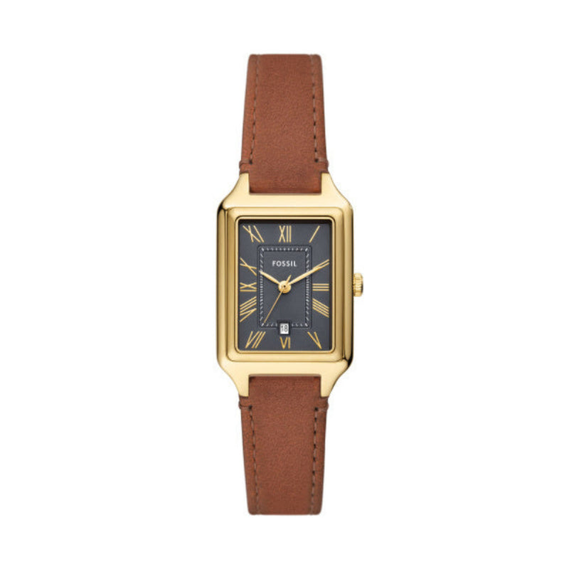 Fossil Raquel Quartz Gold Tone Steel Brown Leather 23mm Ladies Watch ES5303