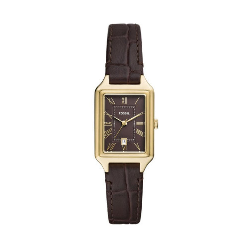 Fossil Raquel Quartz Gold Steel Leather Strap 23mm Ladies Watch ES5367
