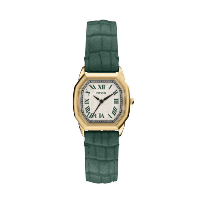 Fossil Harlow Quartz Cream Dial Green Leather Strap 27mm Watch ES5427
