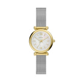 Fossil Carlie Mini Quartz Two Tone Steel Mother of Pearl Dial 28mm Ladies Watch ES5463