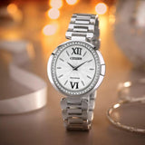 Citizen Capella Eco-Drive Silver Steel White Dial Diamond Bezel 34mm Watch EX1500-52A