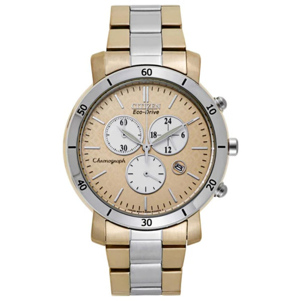 Citizen Eco Drive Two Tone Steel Champagne Dial 41mm Watch FB1346-55Q
