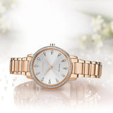 Citizen Silhouette Crystal Eco-Drive Rose Gold Steel Silver Dial 36mm Watch FE7043-55A