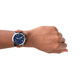 Fossil Grant Brown Leather Blue Dial 44mm Watch FS5151