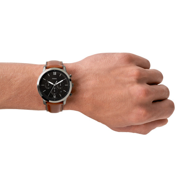 Fossil Neutra Chrono Quartz Brown Leather Gray Dial 44mm Watch FS5512