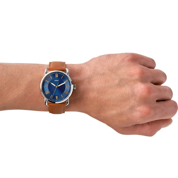 Fossil Copeland Quartz Brown Leather Blue Dial 42mm Watch FS5661