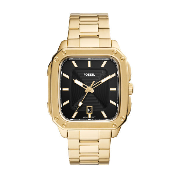 Fossil Inscription Gold Tone Black Dial 42mm Mens Watch FS5932