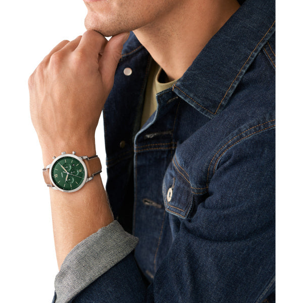 Fossil Neutra Brown Leather Green Dial 44mm Watch FS5963