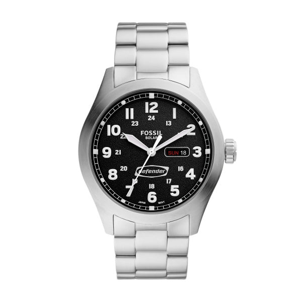 Fossil Defender Solar Silver Steel Black Dial 46mm Mens Watch FS5976