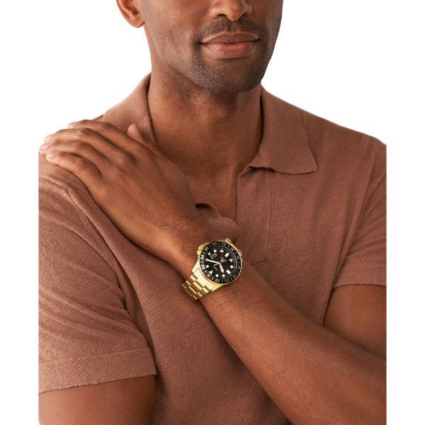 Fossil Blue Quartz Gold Steel Black Dial 46mm Watch FS5990