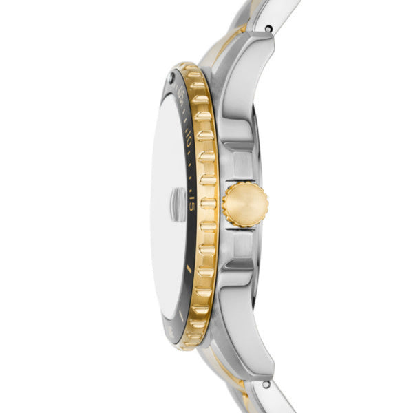 Fossil Blue Quartz Two Tone Steel Black Dial 42mm Watch FS6031