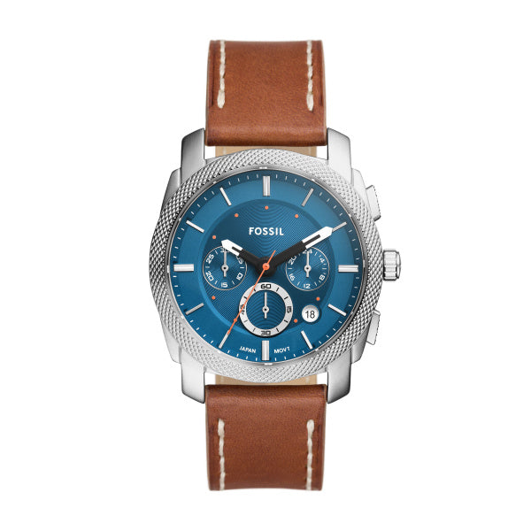 Fossil Machine Brown Leather Blue Dial 42mm Watch FS6059