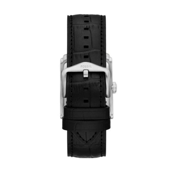 Fossil Carraway Quartz Silver Steel Black Leather 30mm Watch FS6095