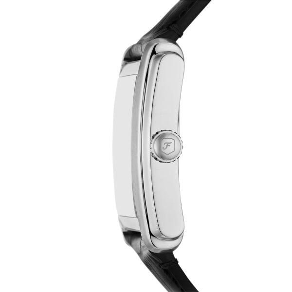 Fossil Carraway Quartz Silver Steel Black Leather 30mm Watch FS6095