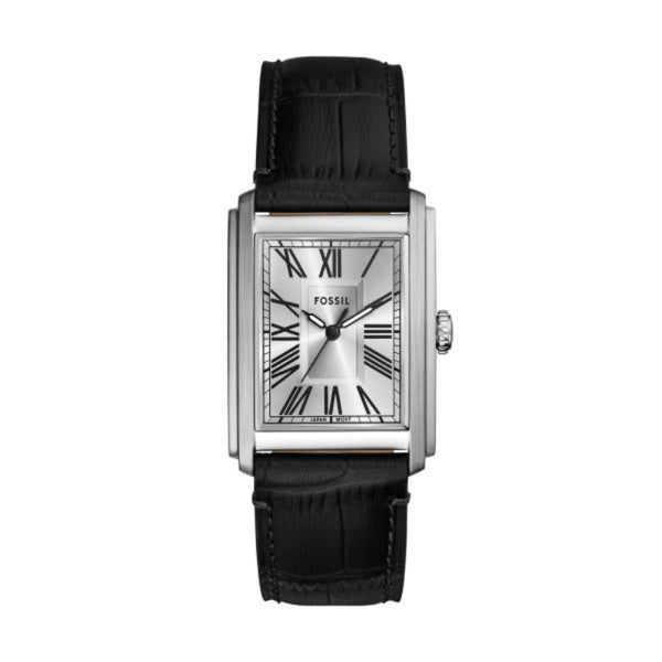 Fossil Carraway Quartz Silver Steel Black Leather 30mm Watch FS6095