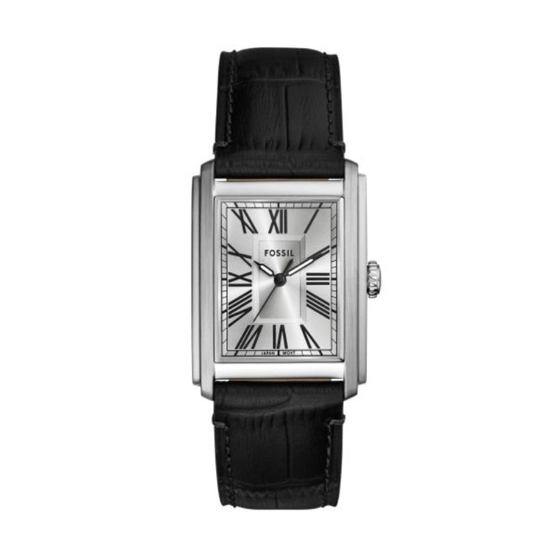 Fossil Carraway Quartz Silver Steel Black Leather 30mm Watch FS6095