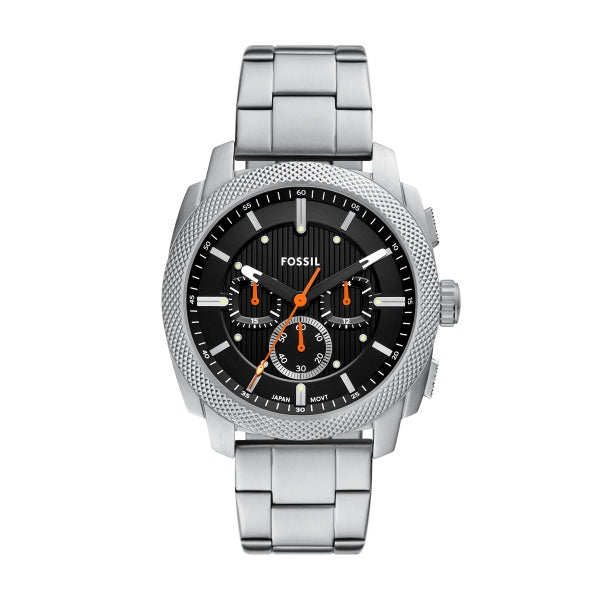 Fossil Machine Silver Steel Black Dial 44mm Watch FS6095
