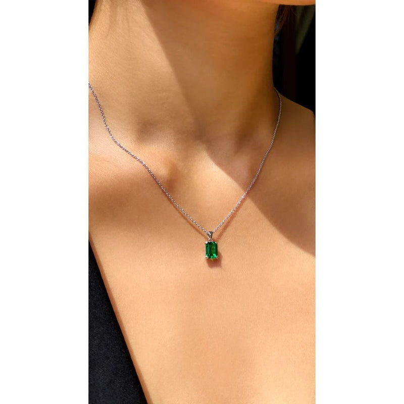 Carat London 9ct White Gold Fulton Emerald Necklace