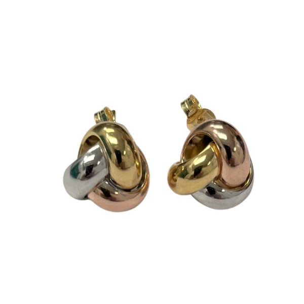 9ct Three Tone Gold Large Knot Stud Earrings