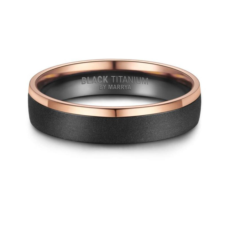 Black Titanium & Rose Gold PVD Edge 5mm Mens Ring