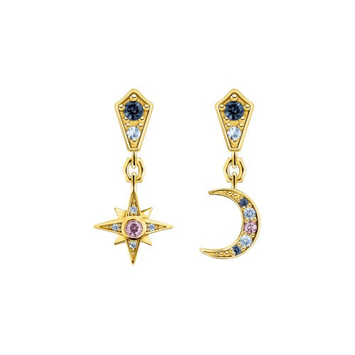 Thomas Sabo Sterling Silver Gold Plated Royalty Star & Moon Earrings