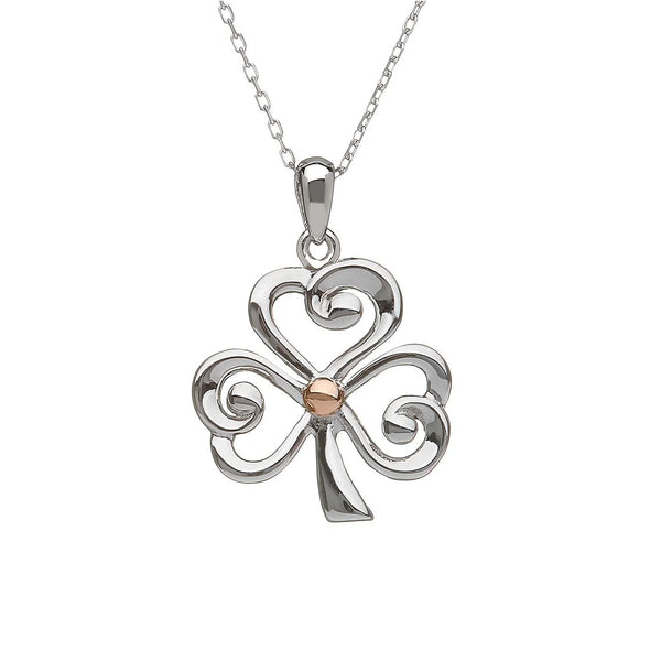 House of Lor 9ct Rose Gold and Sterling Silver Shamrock Pendant Necklace