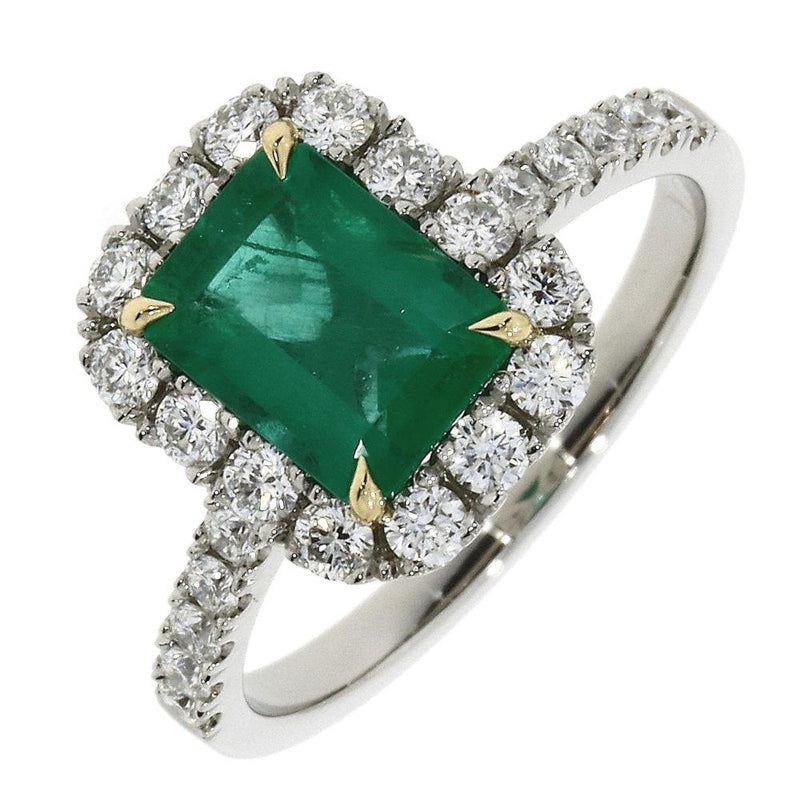 Platinum Diamond & Square Emerald Ring
