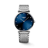 Longines La Grande Classique Quartz Silver Steel Blue Dial 38mm Diamond Watch L48664976