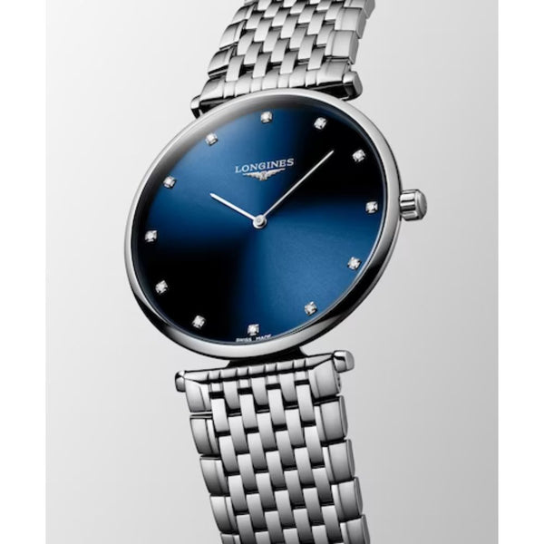 Longines La Grande Classique Quartz Silver Steel Blue Dial 38mm Diamond Watch L48664976