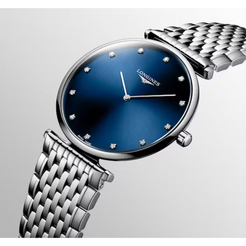 Longines La Grande Classique Quartz Silver Steel Blue Dial 38mm Diamond Watch L48664976