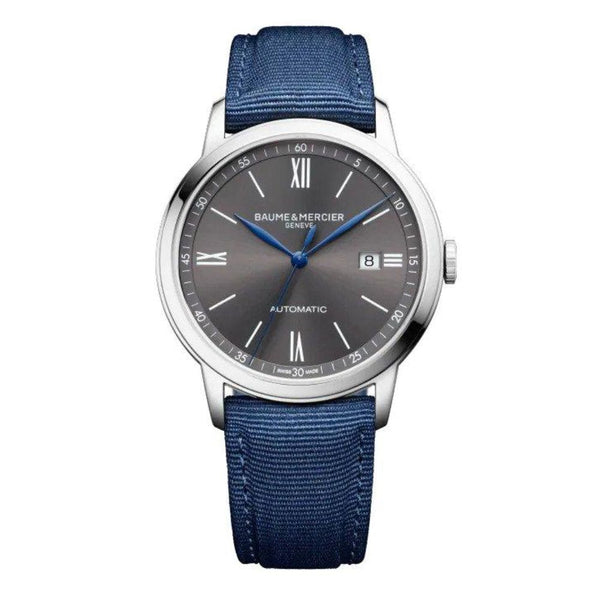 Baume et Mercier Classima 10608 Quartz Grey Dial Blue Canvas 42mm Watch M0A10608