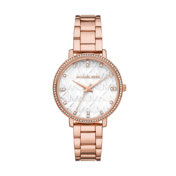 Michael Kors Pyper Pavé Rose Gold Tone Steel White Dial 38mm Ladies Watch MK4917