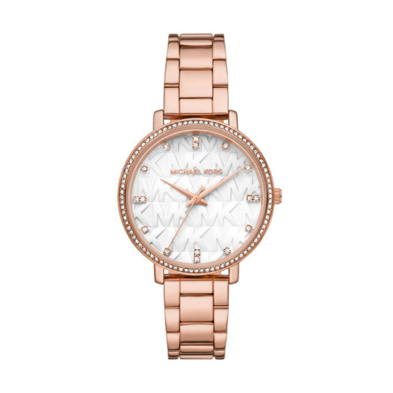 Michael Kors Pyper Pavé Rose Gold Tone Steel White Dial 38mm Ladies Watch MK4917